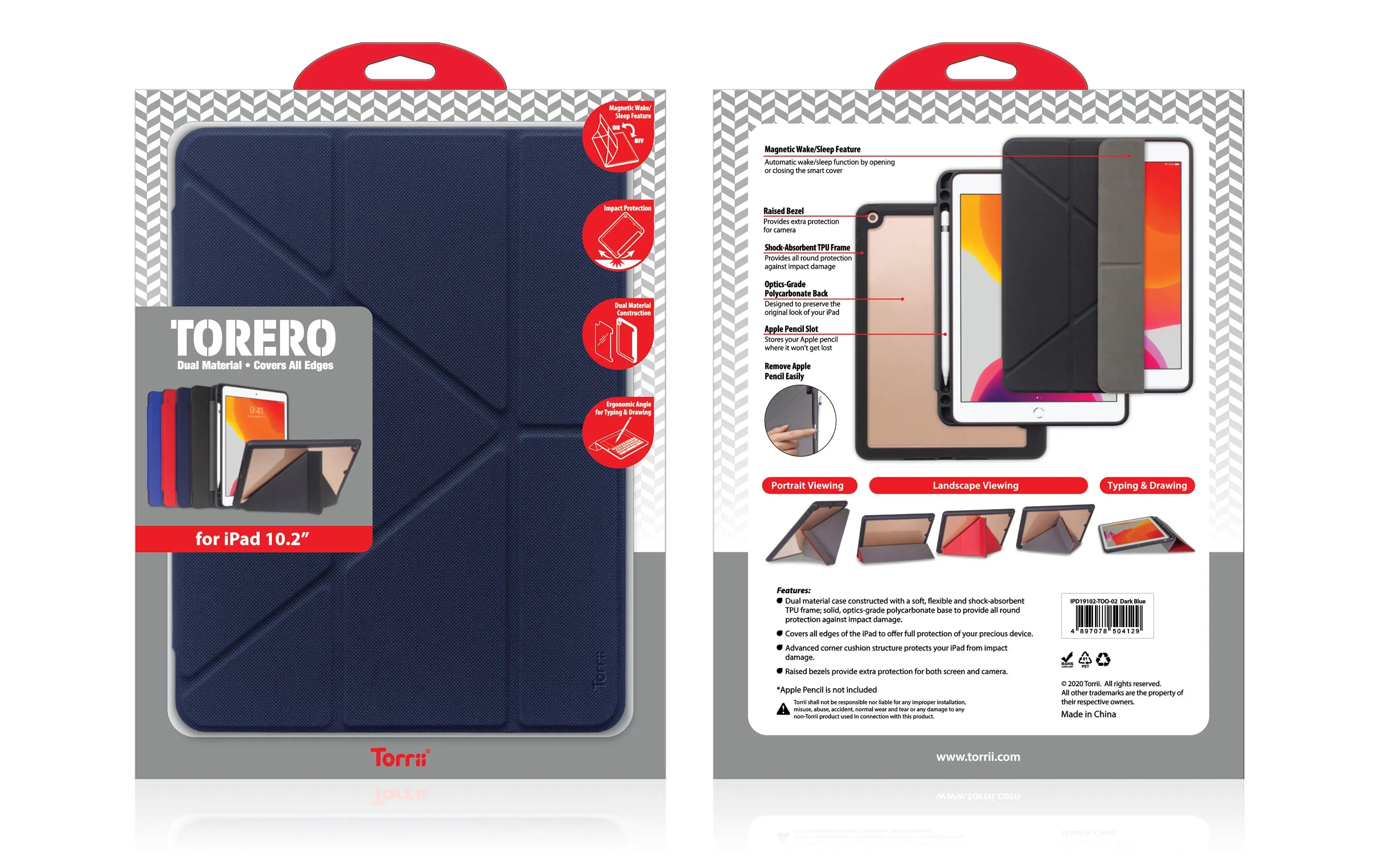 Torrii Torero Case With Pencil Slot For Apple iPad 10.2 (2019) - Dark Blue - Tashqila Torrii Torero Case With Pencil Slot For Apple iPad 10.2 (2019) - Dark Blue - Tashqila